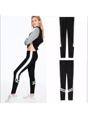 PINK Victoria's Secret Black Track Pants with White Stripe